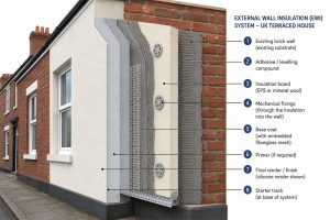 external wall insulation systems diagram showing EPS mineral wool and PIR options